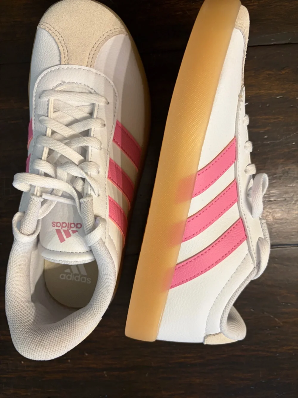 adidas White & Pink Retro VL Court 3.0 Sneakers size 4